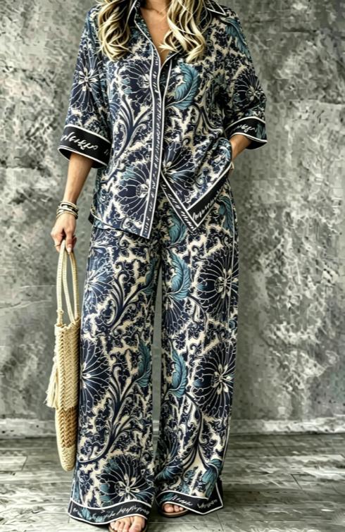 Spring Summer Womens Shirt Set With Digital Print