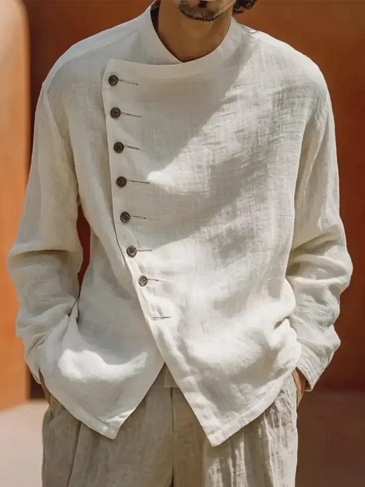Mens Retro Loose-Fit Crew-Neck Shirt
