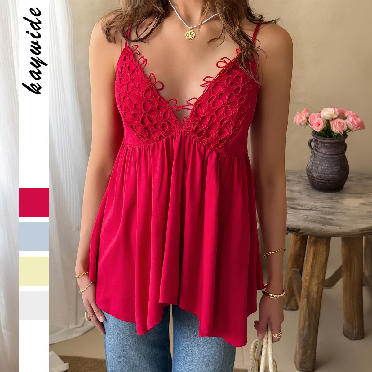 Pure Seduction Style V-Neck Hollow-Out Lace Camisole