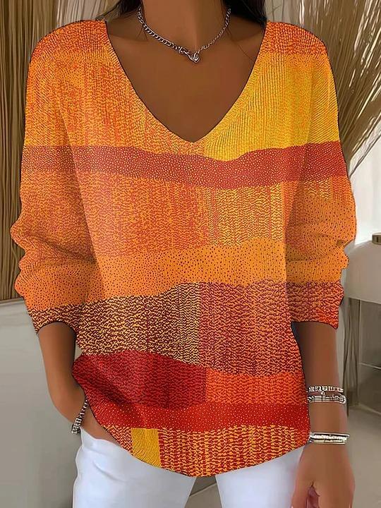 V-neck Long-sleeved Sweater Autumn And Winter 3D Printing Fashion Women's Wear