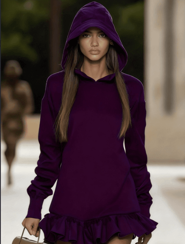 Camouflage Hooded Long-sleeved Ruffle Hem Short Dress, Women's Casual Loose Sweatshirt Dress.