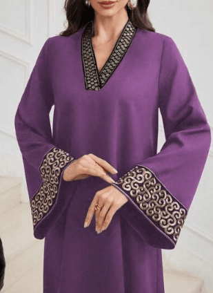 Embroidered Trim V-neck Light Luxury Dress