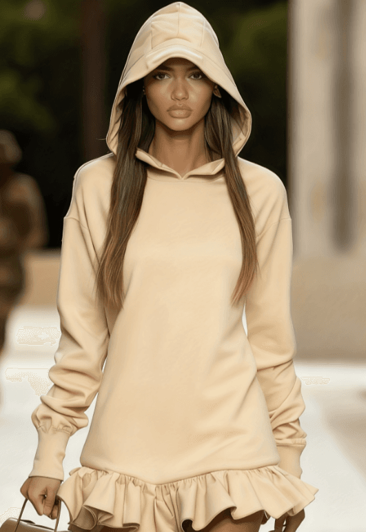 Camouflage Hooded Long-sleeved Ruffle Hem Short Dress, Women's Casual Loose Sweatshirt Dress.