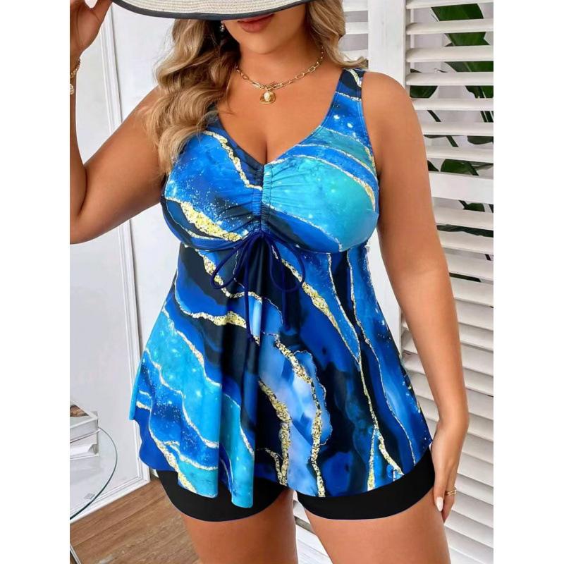 European And American Split Skirt Swimsuit Women's Covering Belly Thin High Waist Fat Woman Swimsuit Tankini