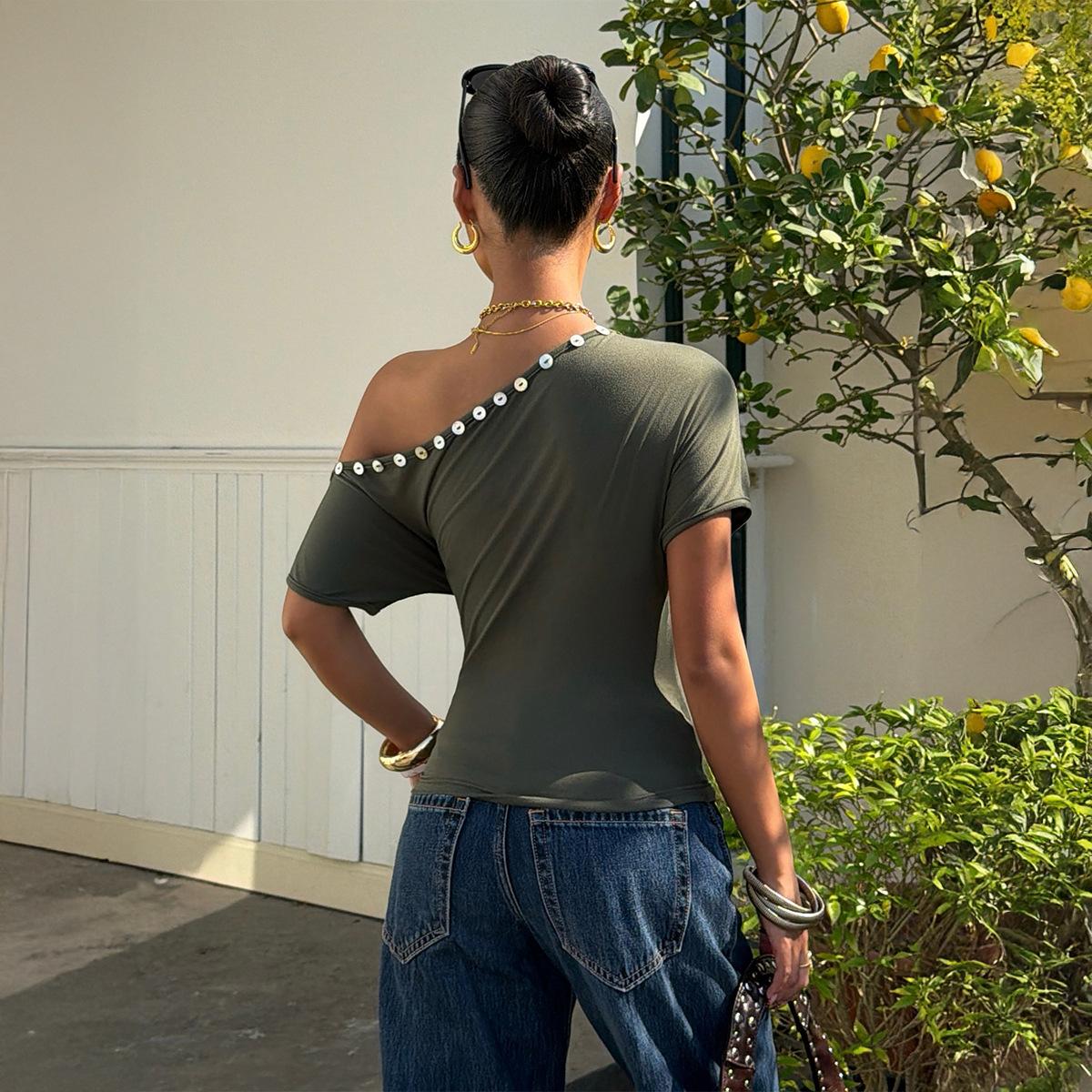 Slim-fit Short-length T-shirt With A Single-shoulder Design
