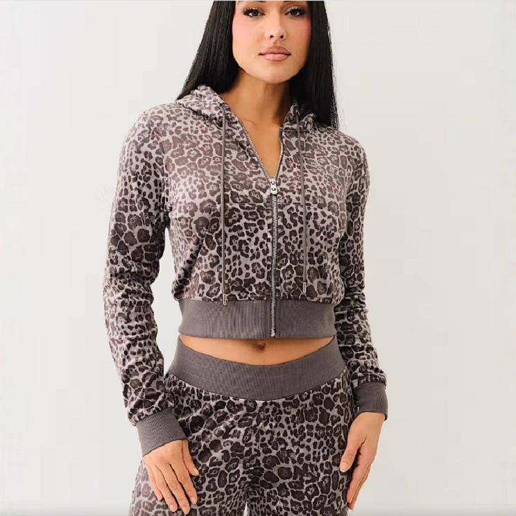 New Street Sexy Hot Girl Exposed Navel Leopard Print Hoodie