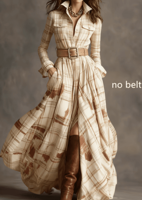 Large Size Women's Clothing French Retro Grid Slim Irregular Dress