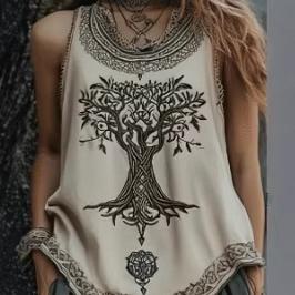 Womens Digital-Print Pleated Crew-Neck Summer Casual Fashion Top