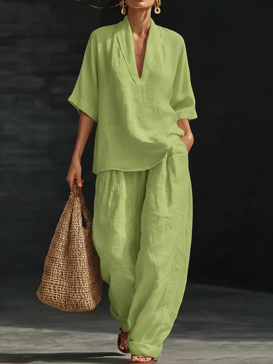 Women's Casual Simple Linen Two-Piece Set