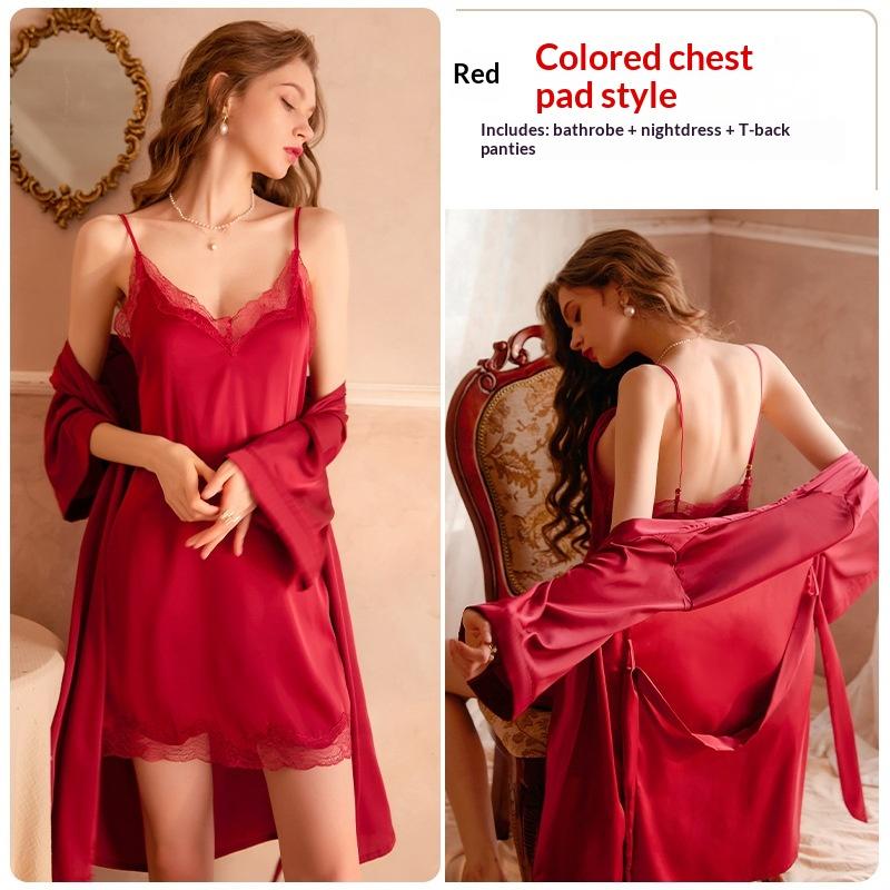 Womens Sexy Lace Lingerie Seductive Spring Autumn Camisole Nightgown Pajama Robe