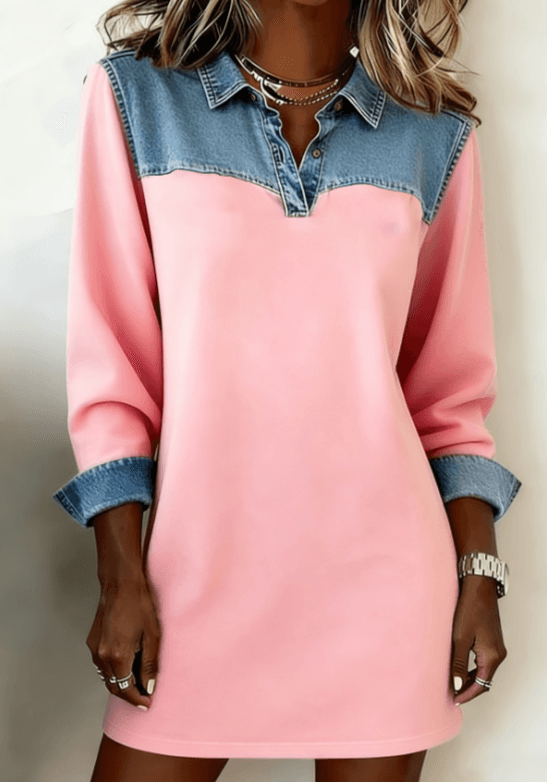 Retro-style Collared Women's Long-sleeved Midi Shirt Dress