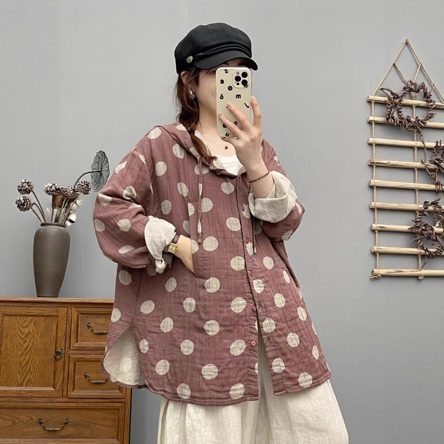 Womens Cardigan Hoodie With Polka-Dot Print