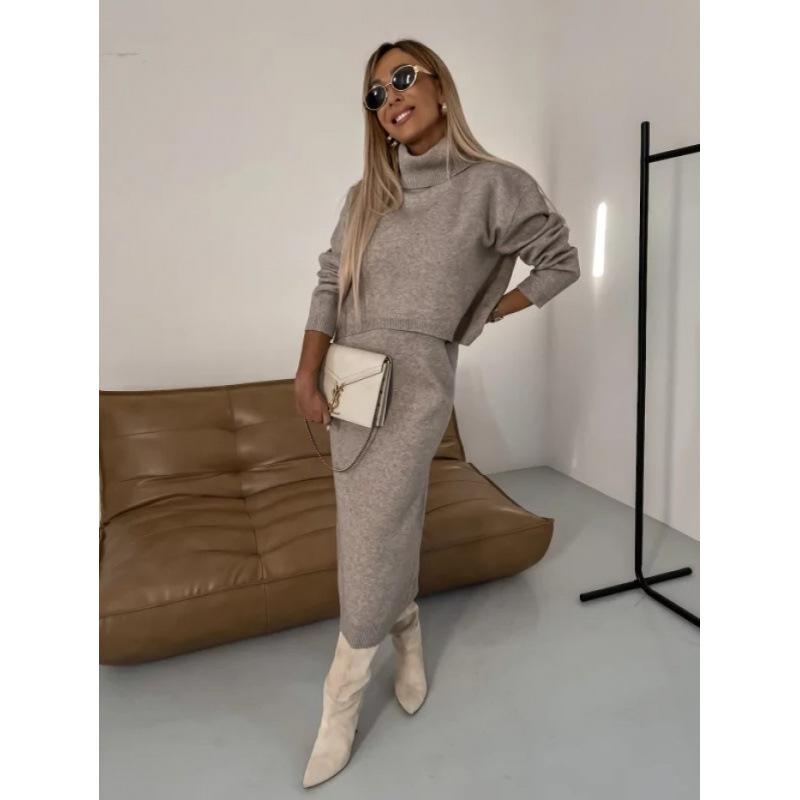 Lazy Style Knitwear Elegant Skirt Two-piece Set