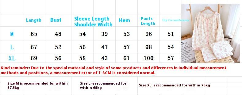 Cotton Floral Sweet Pajamas Women's Casual Long-sleeved Trousers Large Size Suit