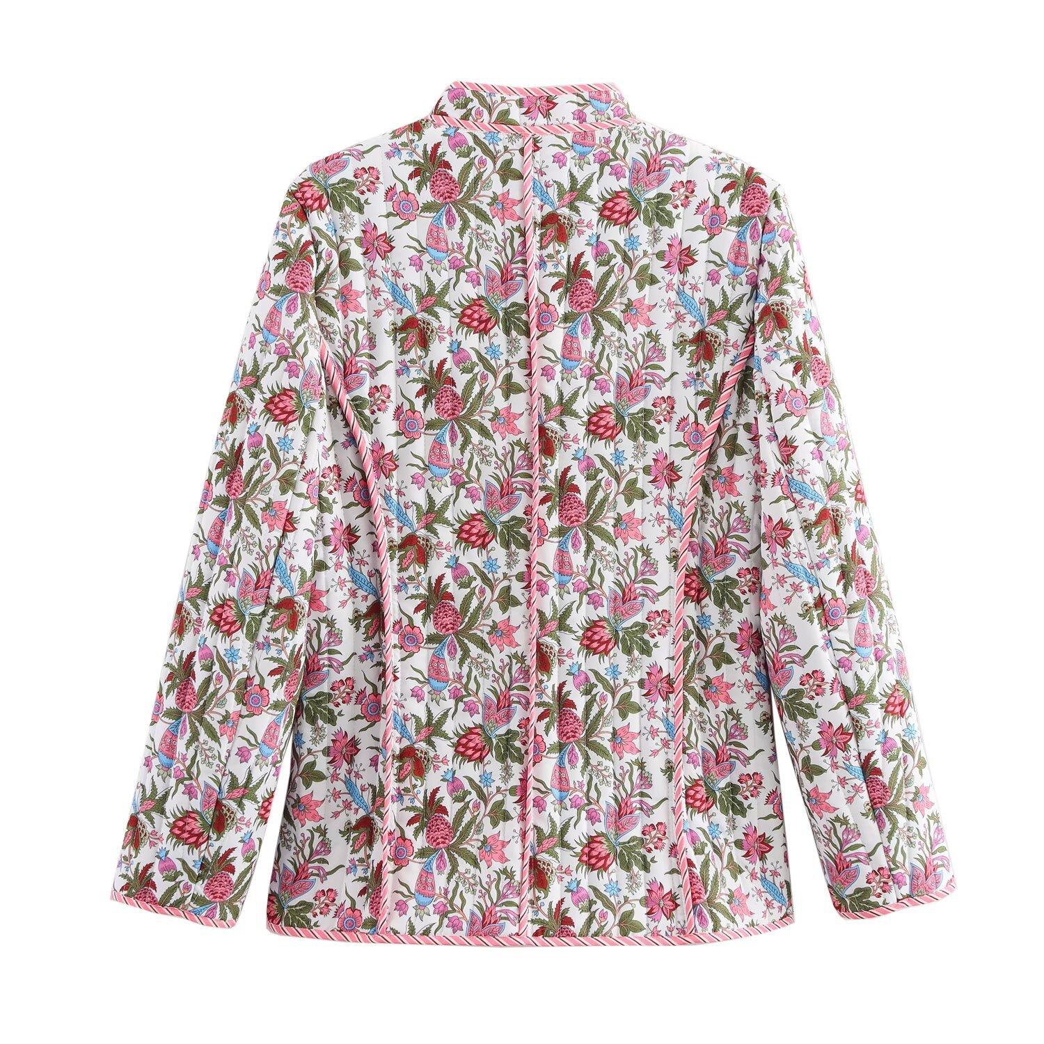Printed Quilted Cotton-padded Coat Floral Pattern