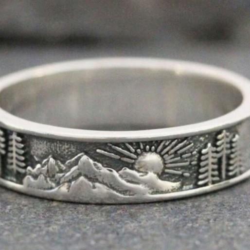 Geometric Sun Mountain Retro Alloy Silver Ring