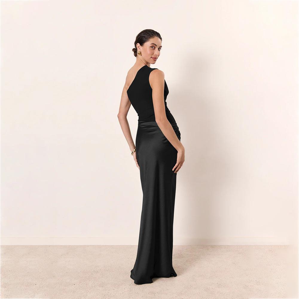 Satin Elegant Slim-fit One-shoulder Dress Sheath