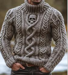 Womens High-neck Pullover Chunky-knit Jacquard Sweater