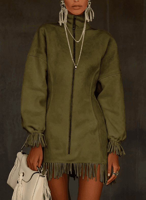 Women's Casual Tassel Zipper Sweatshirt Dress
