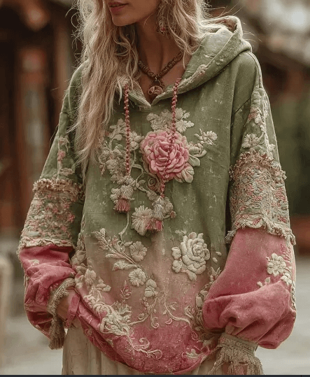Vintage Hooded Jacket Versatile Lace-up Printed Sweatshirt