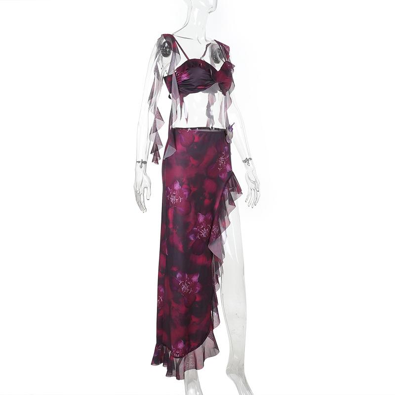French Street Vacation Frill Printing Suit