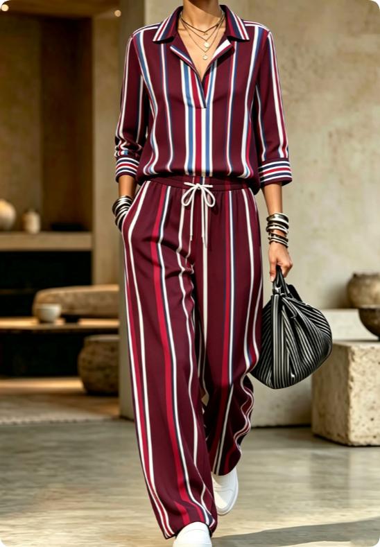 Womens Summer Lapel-Neck Cropped-Sleeve Set