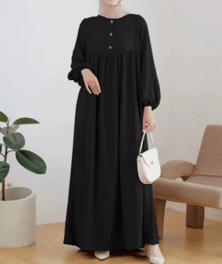 Women's Long Robe, Loose Puff Sleeve, Solid Color Dress