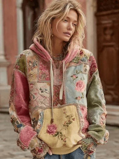 Vintage Hooded Jacket Versatile Lace-up Printed Sweatshirt