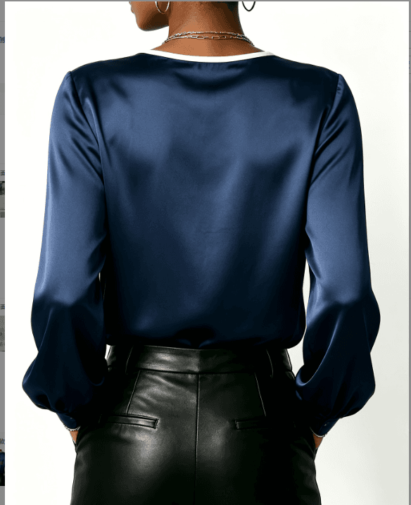 Tibetan Satin With White Border, Swinging Collar, Lantern, Long Sleeved Commuting Shirt