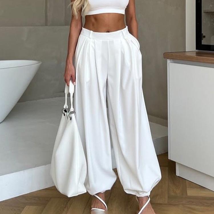 Womens Loose-fitting Jogger Pants High-waisted White Casual Trousers