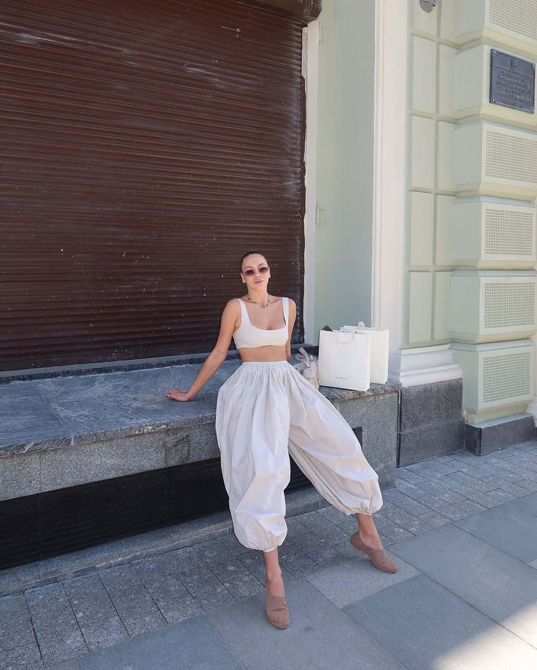 Loose Short Midriff Outfit Ankle-banded Knickerbockers Three-piece Set