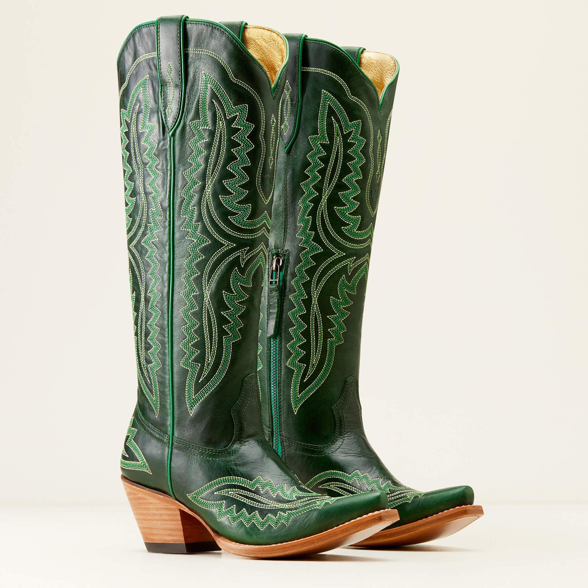 Pointed-toe Chunky-heeled High-top Denim Boots For Women
