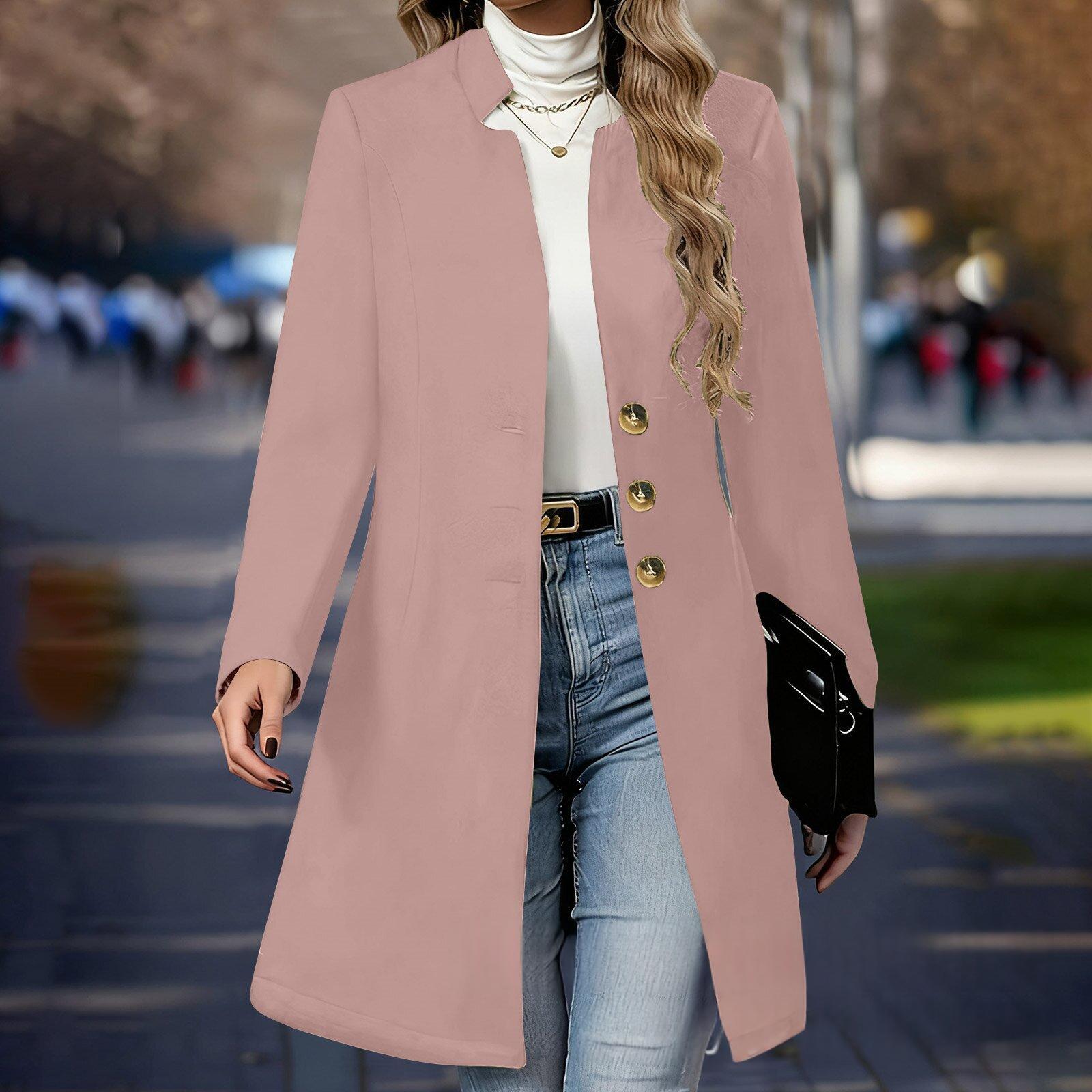 AutumnWinter Slim-Fit Solid-Color Womens Wool Coat