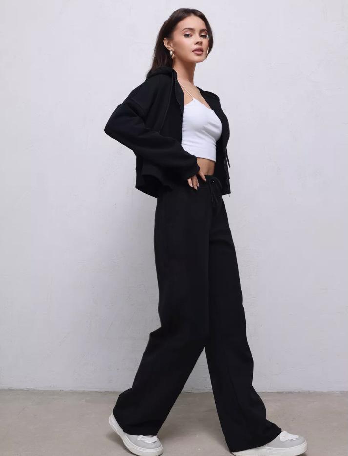 Zipper Sweater Wide-leg Pants Sports Suit