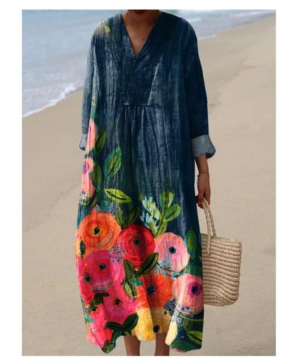 3d Printed Round Neck Pullover Fashion Popular Stitching Ladies Dress