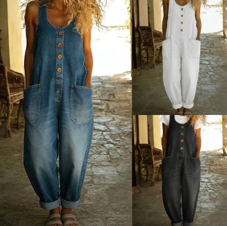 Women's Buckle Jumpsuit Casual Retro Multi-Pocket Overalls Pants