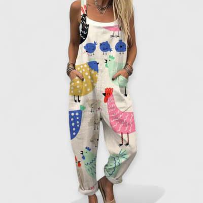 Women's Digital 3D Printing Buttons Casual Suspender Trousers Suspenders