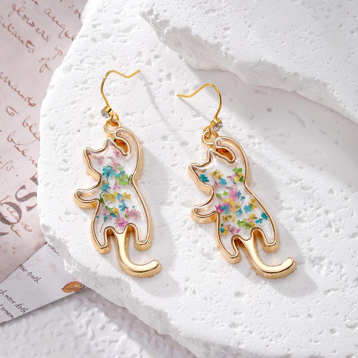 Floral Kitty Polar Bear Natural Dried Flower Earrings