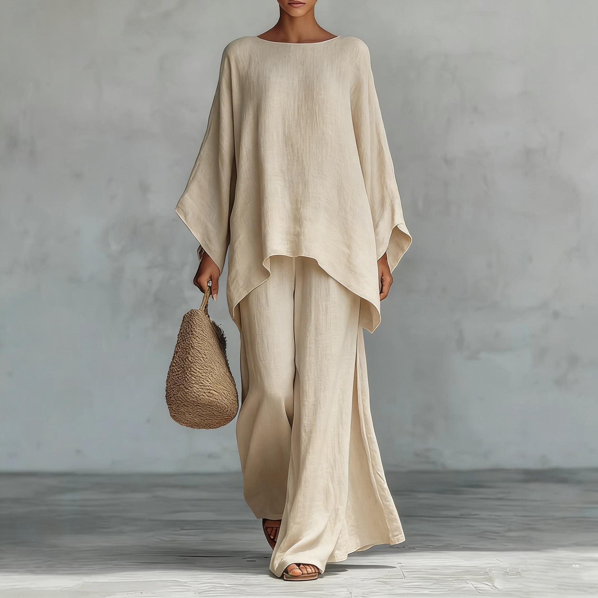 Hot Selling Autumn New Womens Simple Loose Solid Color WideLeg Pants Set