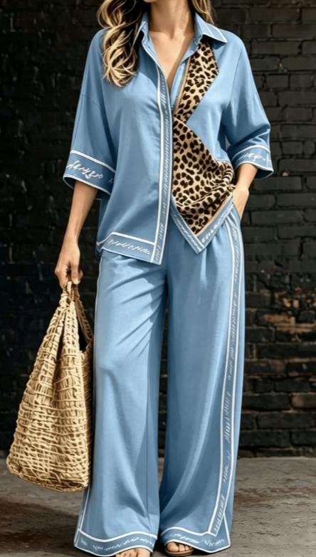Summer Womens Shirt Set With A Digital-print Collar