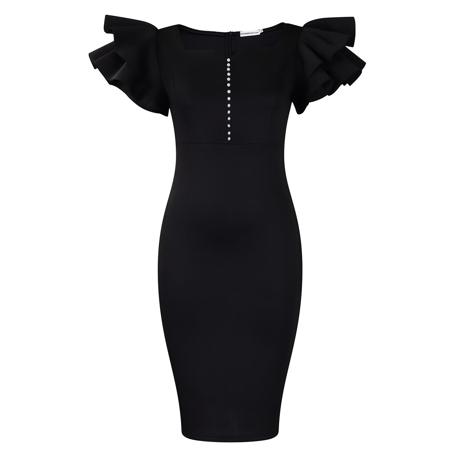 Fashion Women's Wear Beaded Ruffle Sleeve Sheath Dress