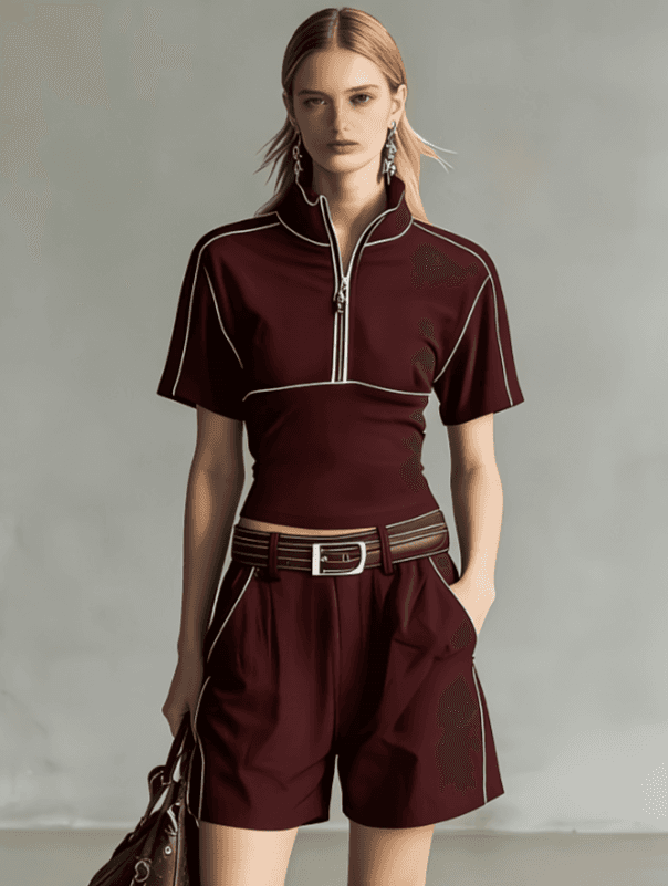Standing Collar Semi-zip Color-blocked Casual Set