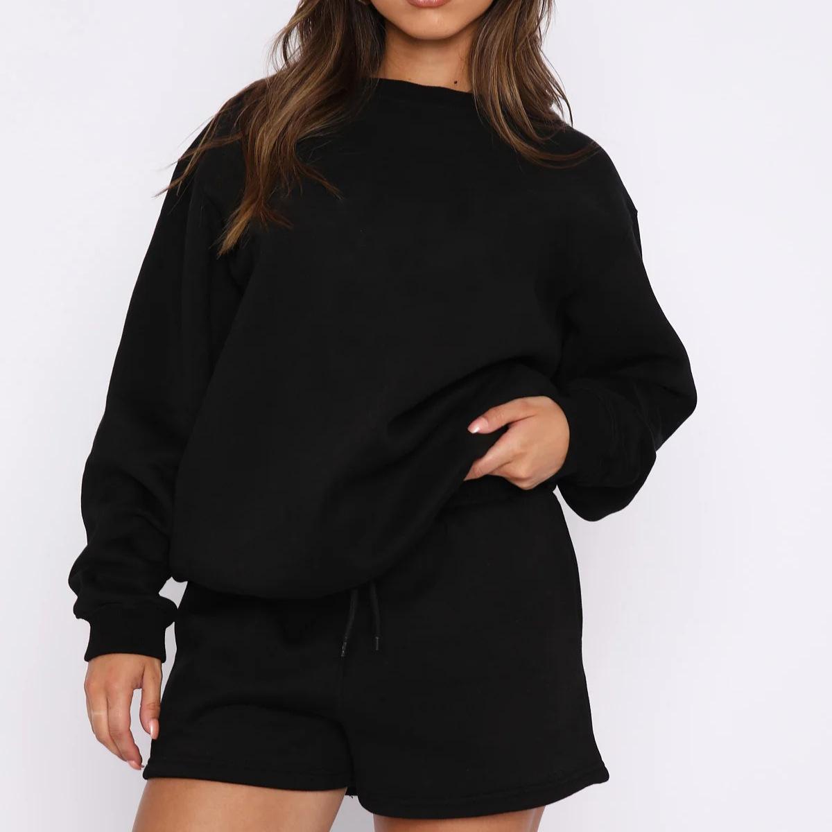 Long Sleeve Shorts Sweater Suit Solid Color Fashion Casual