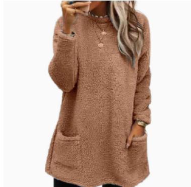 Women's Long Sleeved Pocket Plush Hoodie T-shirt