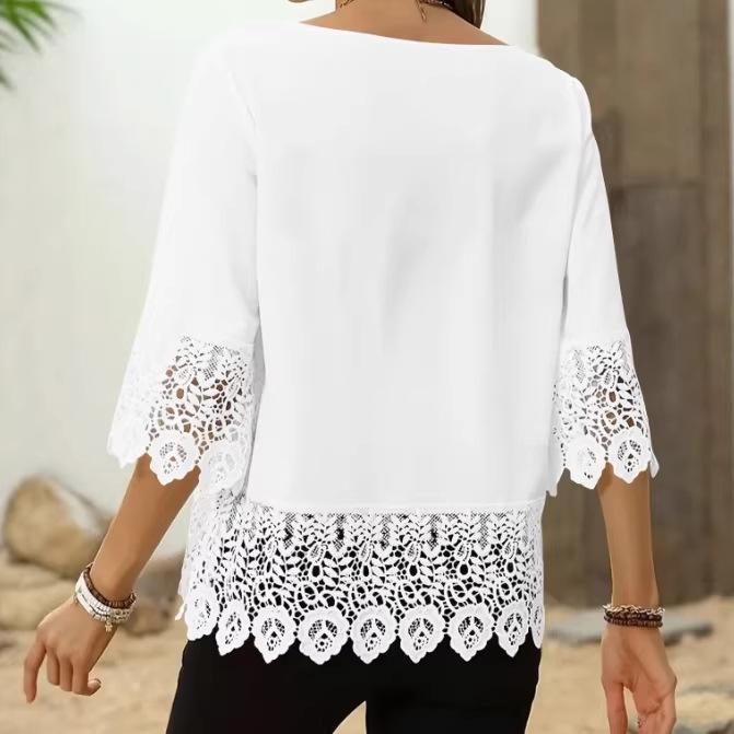 Round-neck Lace-trimmed Patchwork Minimalist Womens T-shirt