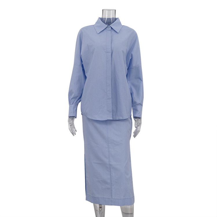 Cotton Lapel Long Sleeve Cardigan Top Split Skirt Commuting Suit
