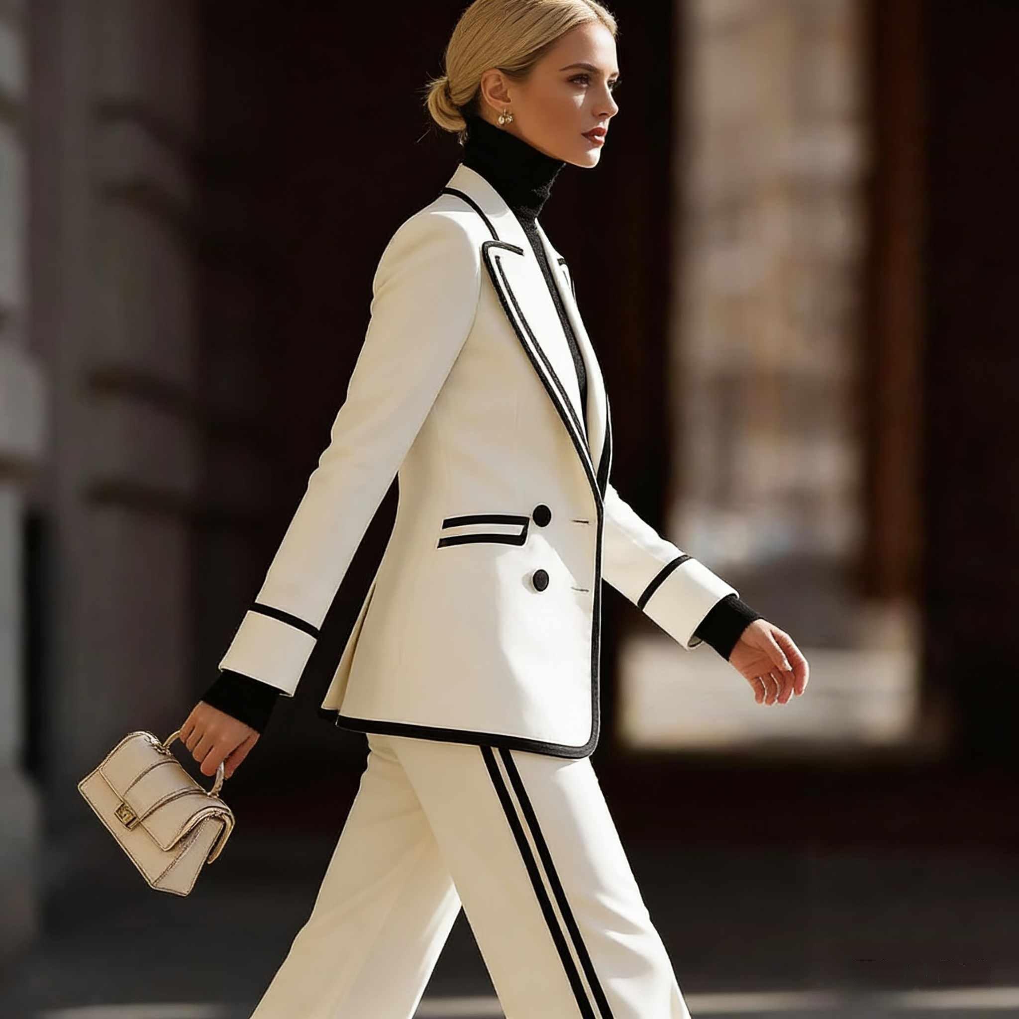 Long Sleeve Lapel Double Breasted Suit Jacket Casual Suit Pants Set