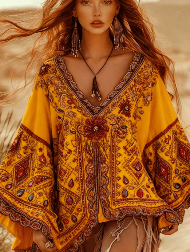 V-neck, Bell Sleeves, Casual Loose Top