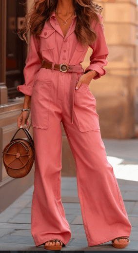 Spring And Autumn Waist-Cinched Wide-Leg Long-Sleeve Set