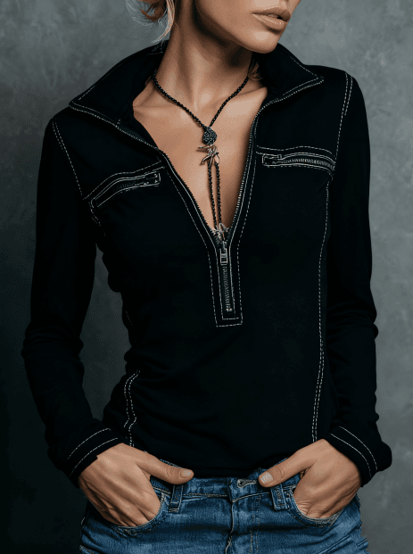 Half-zip Casual Slim-fit Long-sleeved Top